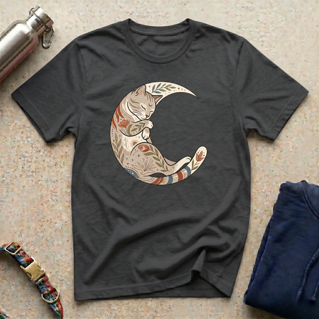 Sleeping Cat Crescent Moon T-Shirt