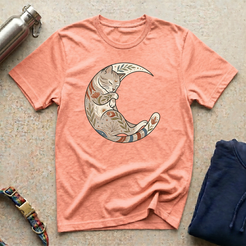 Sleeping Cat Crescent Moon T-Shirt