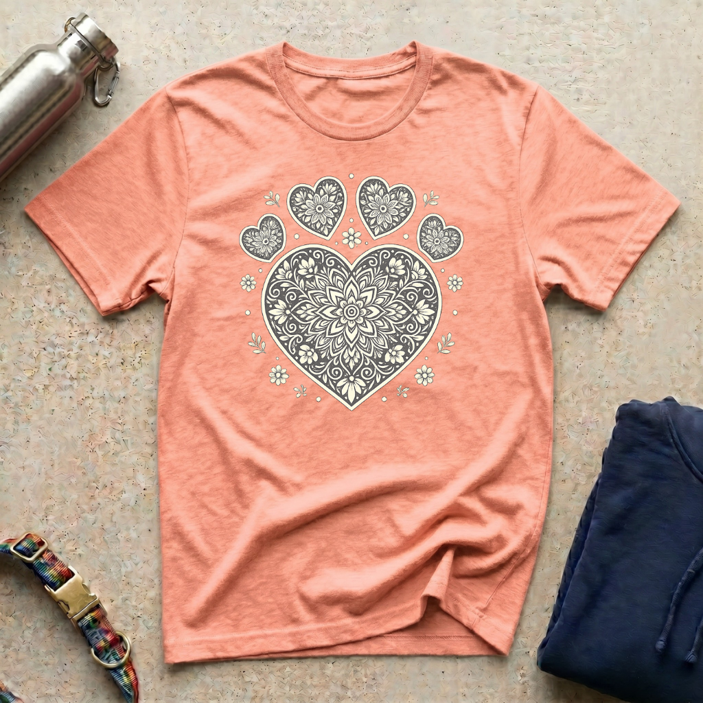 Heart-Shaped Paw Mandala T-Shirt