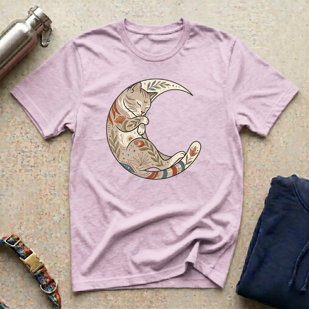 Sleeping Cat Crescent Moon T-Shirt