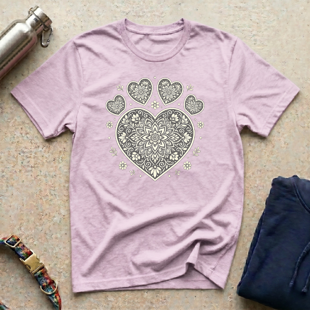 Heart-Shaped Paw Mandala T-Shirt