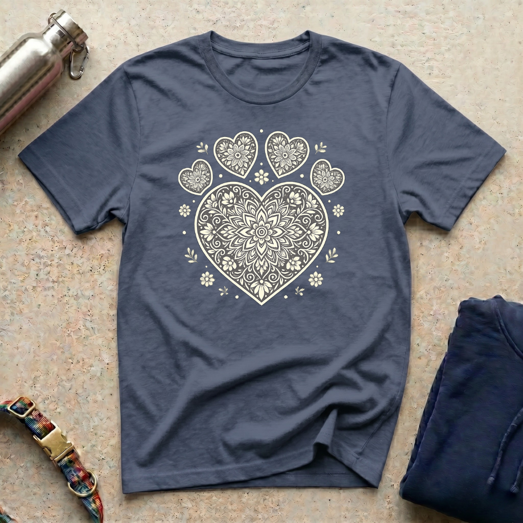 Heart-Shaped Paw Mandala T-Shirt