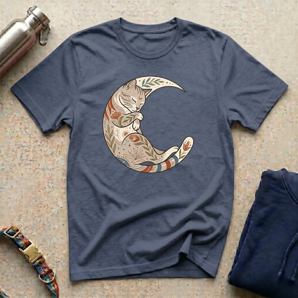 Sleeping Cat Crescent Moon T-Shirt
