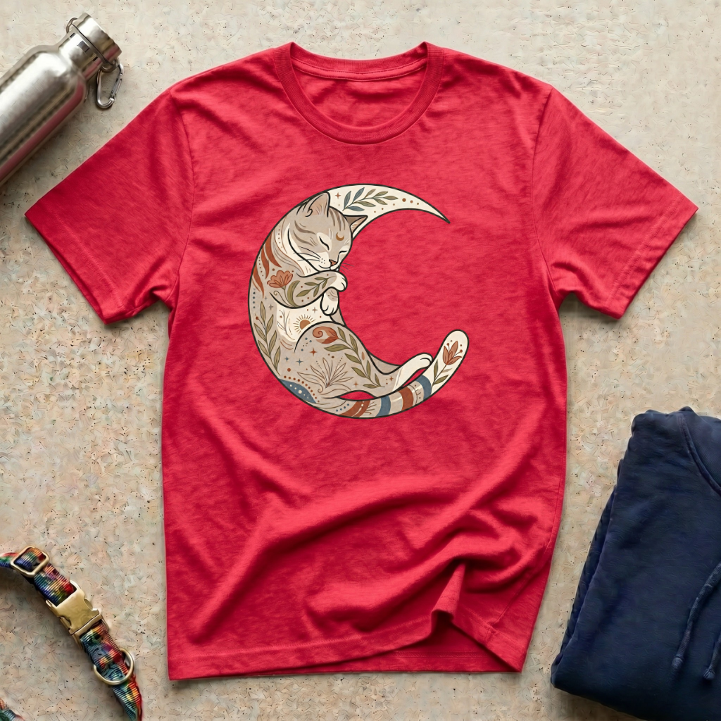 Sleeping Cat Crescent Moon T-Shirt