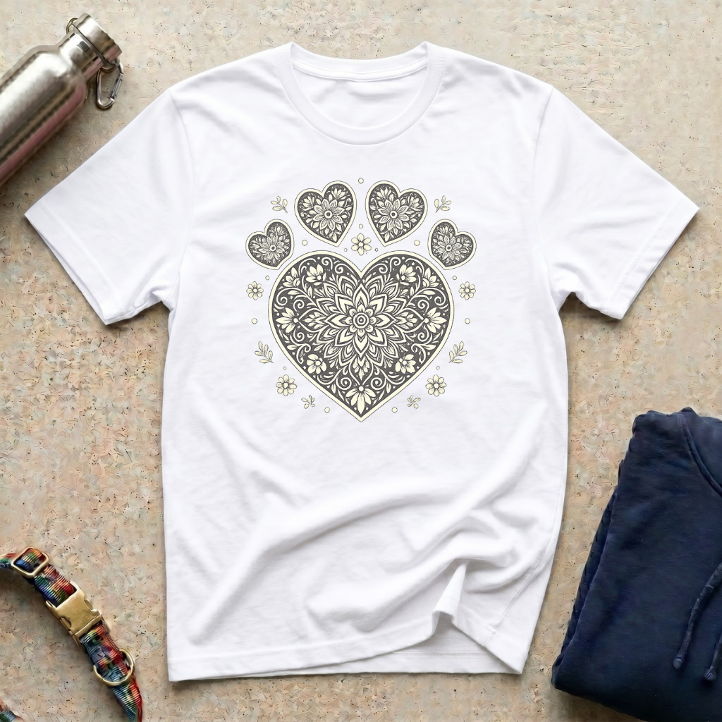 Heart-Shaped Paw Mandala T-Shirt