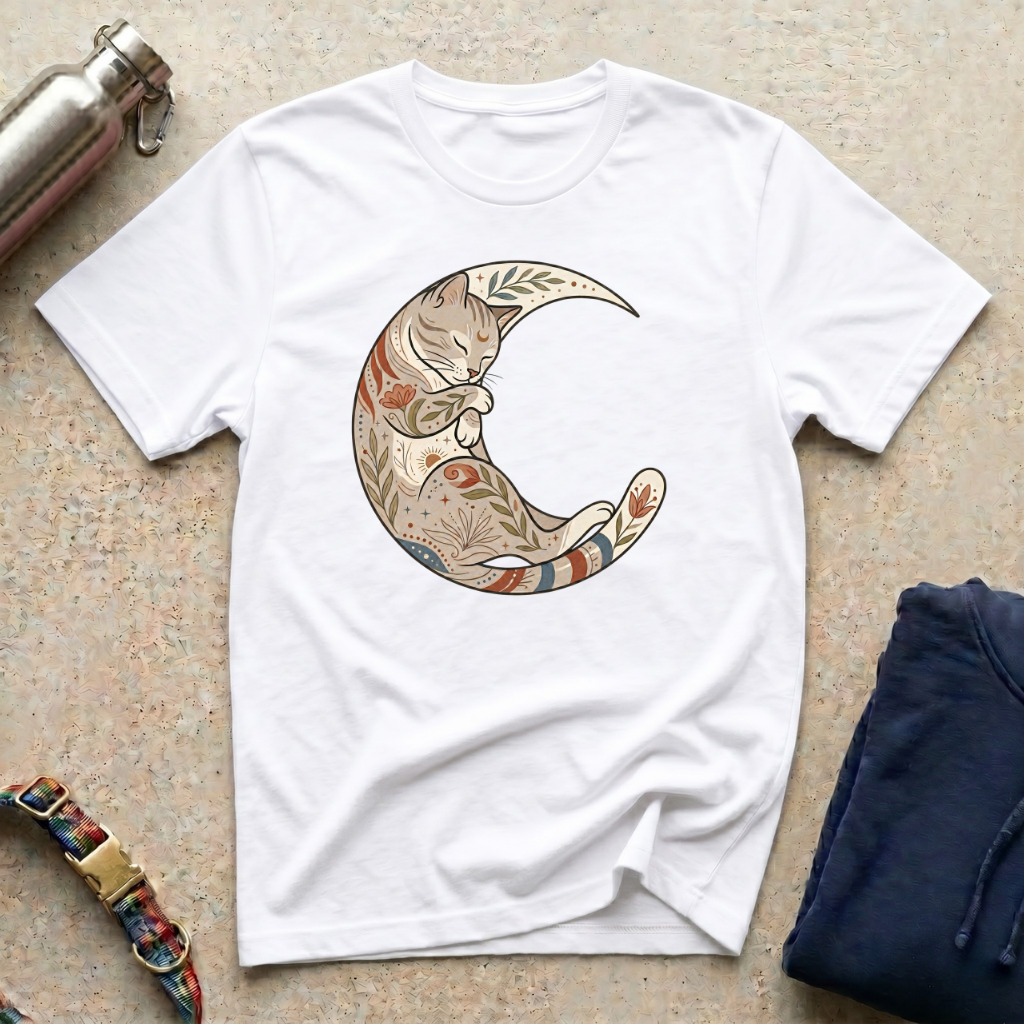 Sleeping Cat Crescent Moon T-Shirt